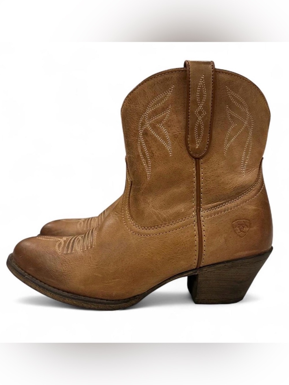 Ariat Women’s Darling Short Brown Leather Block Heel Western Booties Sz US 6.5B